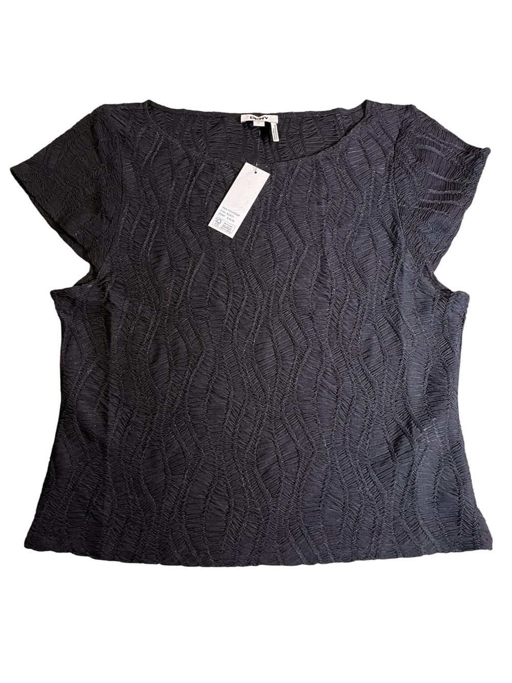 DKNY Black Short-Sleeve Textured Wave Knit Top